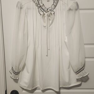 JM Collection White Blouse with Black Accents